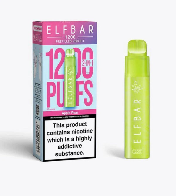 2 in 1 Elfbar 1200 Puffs Prefilled Pod Kit - Box of 5 available in Apple Pear Flavour at UK Vaper Wholesale