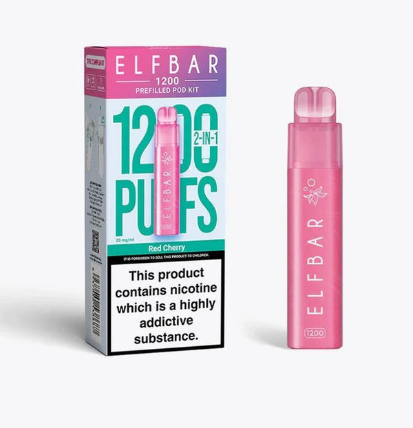 2 in 1 Elfbar 1200 Puffs Prefilled Pod Kit - Box of 5 available in Red Cherry Flavour at UK Vaper Wholesale