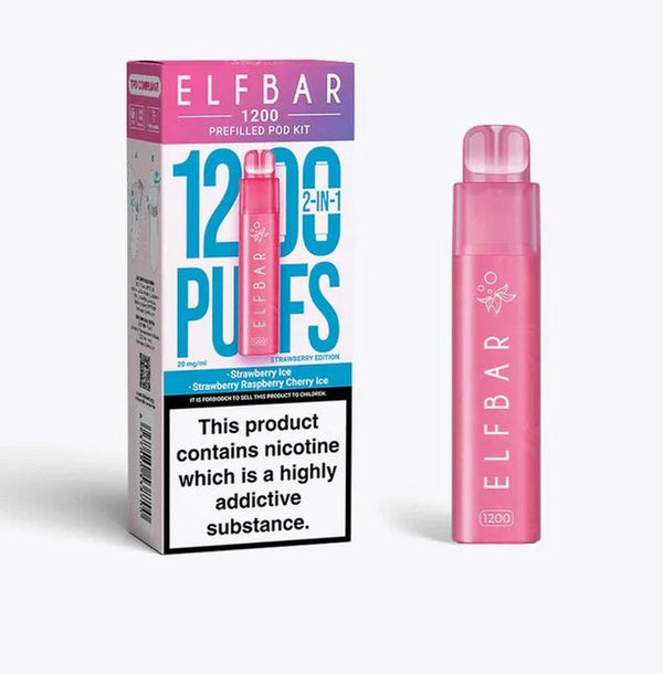 2 in 1 Elfbar 1200 Puffs Prefilled Pod Kit - Box of 5 available in Strawberry Ice Flavour at UK Vaper Wholesale
