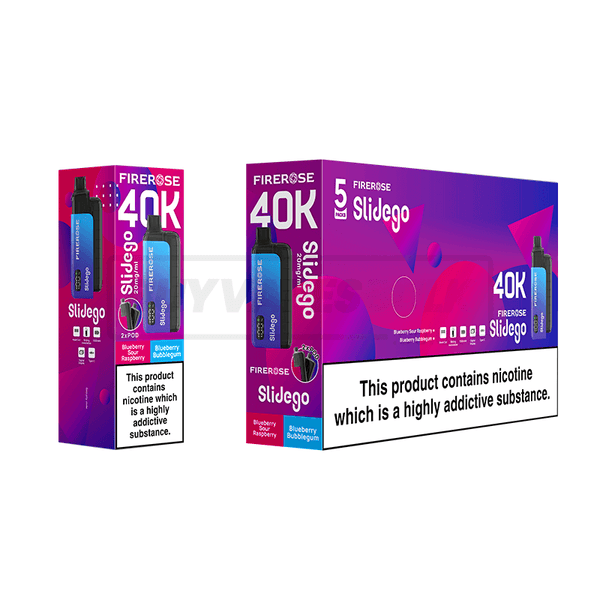 Elux Firerose Slidego 40K Prefilled Vape Kit 5 Pack Blueberry Sour Raspberry Blueberry Bubblegum