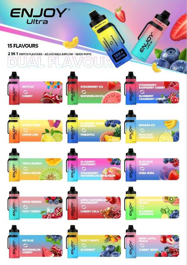 Enjoy Vape Disposable Enjoy Ultra 18k Puffs Dual Flavours Disposable Vape Enjoy Vape Disposable Enjoy Ultra 18k Puffs Dual Flavours Disposable Vape