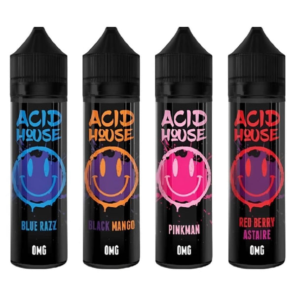 Acid House 50ml Shortfill E Liquid Vape Juice, Blue Razz, Black Mango, Pinkman, Red Berry Astaire Flavour