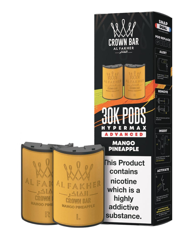 Al Fakher Crown Bar 30K Hypermax Refills Pods - Box of 5 Available In MAngo Pineapple Flavour