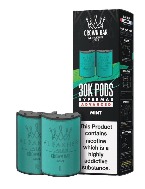 Al Fakher Crown Bar 30K Hypermax Refills Pods - Box of 5 Available In Mint Flavour