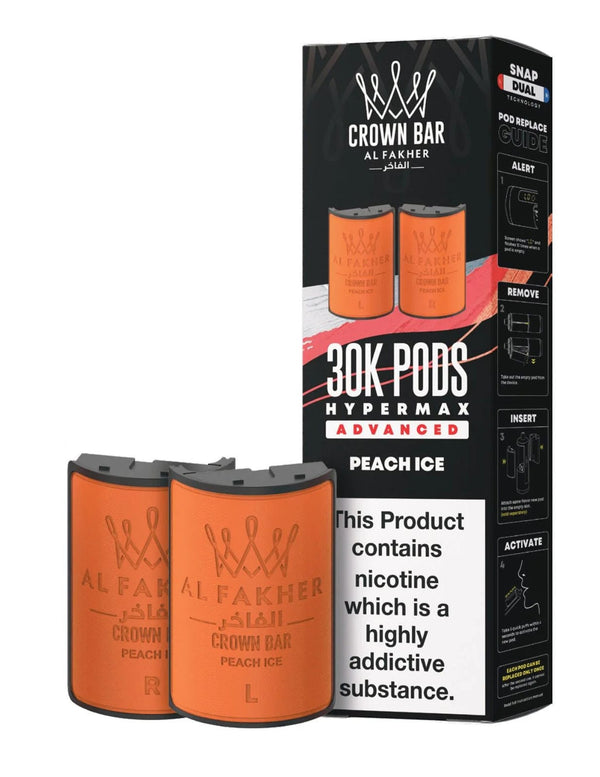 Al Fakher Crown Bar 30K Hypermax Refills Pods - Box of 5 Available In Peach Ice Flavour