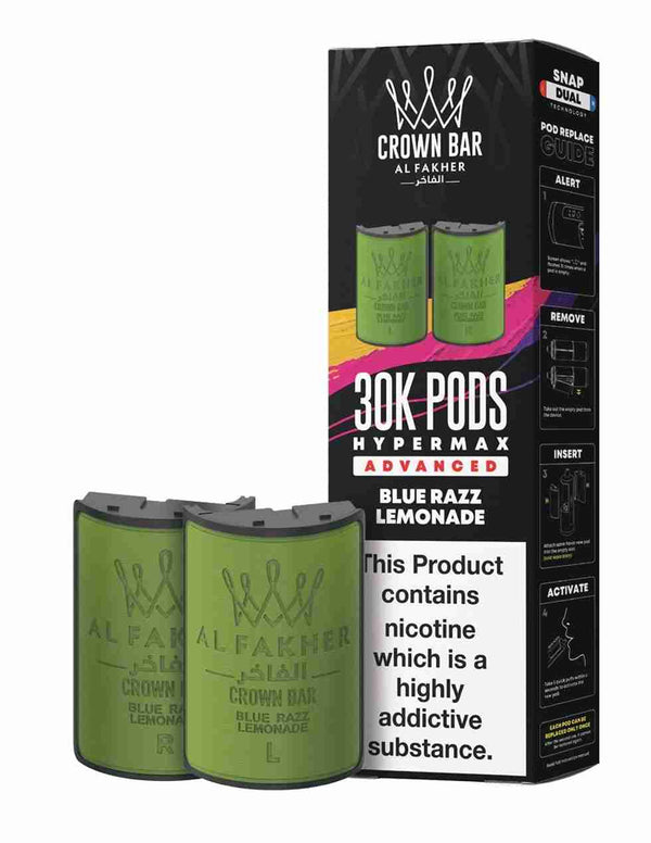 Image Of Al Fakher Crown Bar 30K Hypermax Refills Pods - Box of 5 with Blue Razz Lemonade flavour