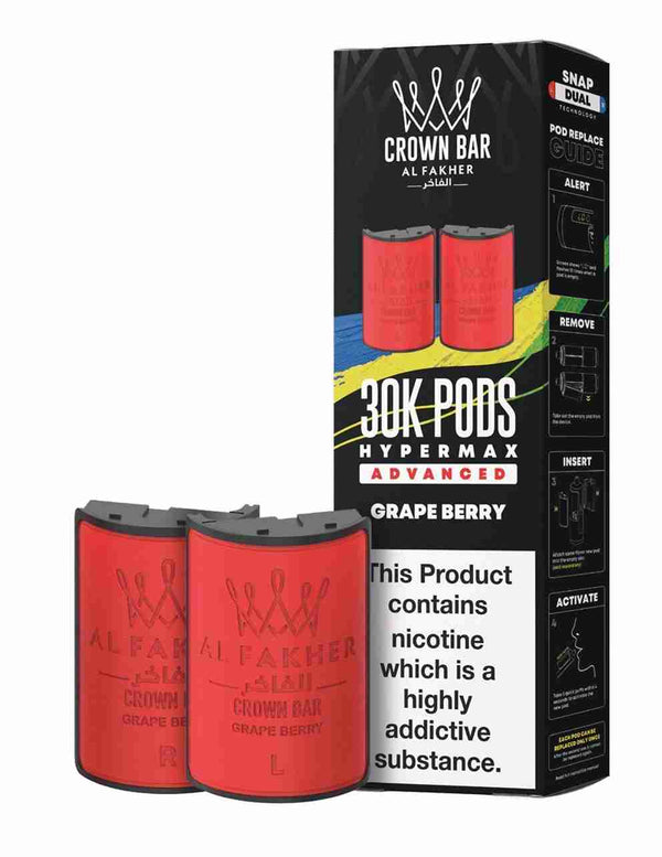 Al Fakher Crown Bar 30K Hypermax Refills Pods - Box of 5 Available In Grape Berry Flavour