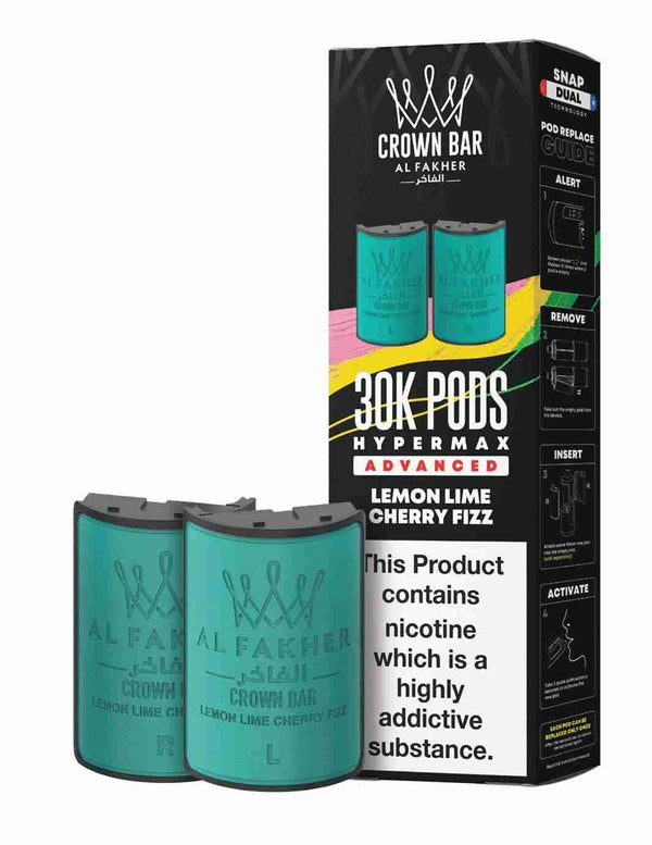 Image Of Al Fakher Crown Bar 30K Hypermax Refills Pods - Box of 5 with Lemon Lime Cherry Fizz flavour