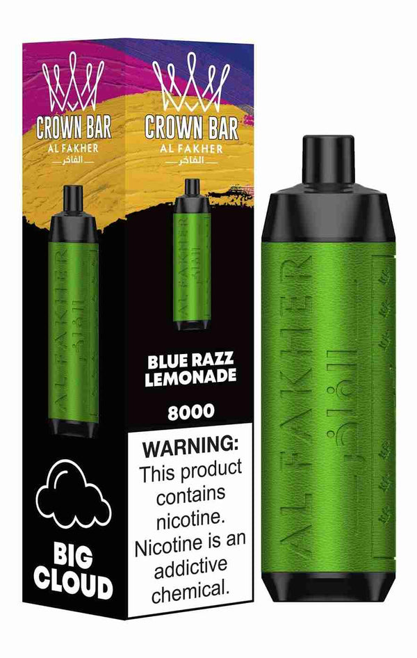 Al Fakher Crown Bar 8000 Puffs Disposable Vape Box of 10 with Blue Razz Lemonade flavour