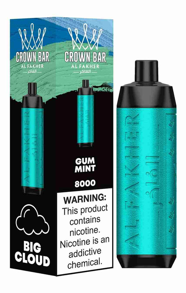 Al Fakher Crown Bar 8000 Puffs Disposable Vape Box of 10 with Gum Mint flavour