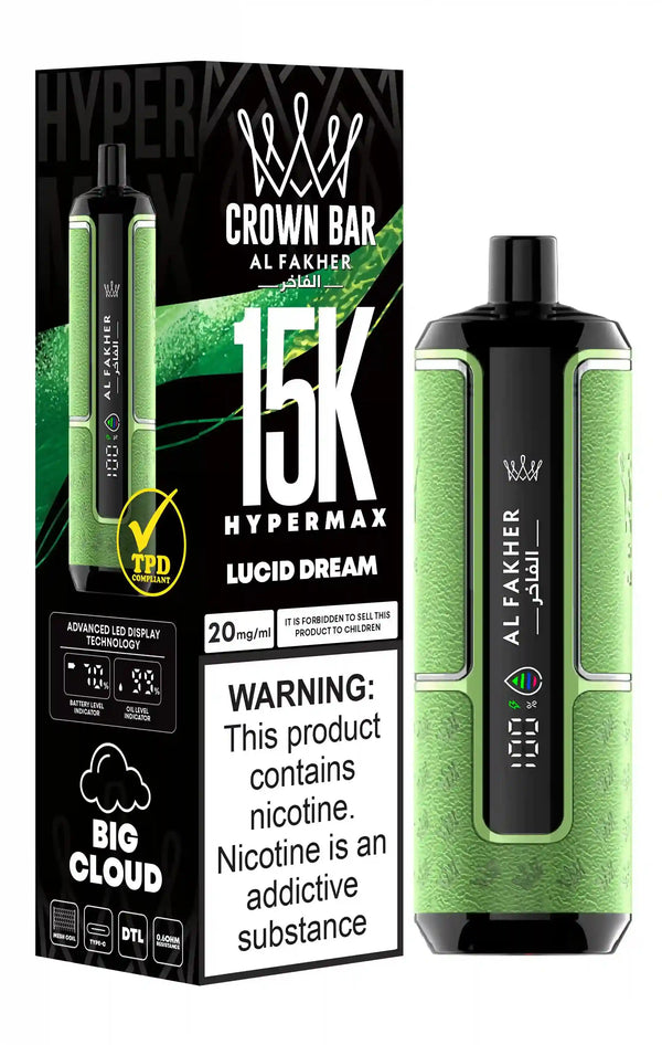 Al Fakher Crown Bar 15k Hypermax Vape Box of 10 with Lucid Dream 1 flavour