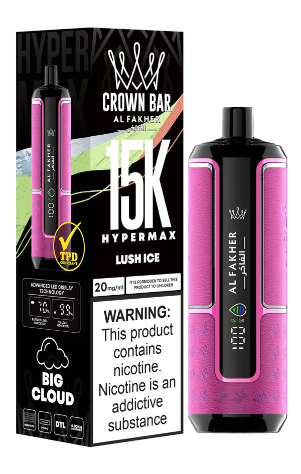 Al Fakher Crown Bar 15k Hypermax Vape Box of 10 with Lucid Dream flavour
