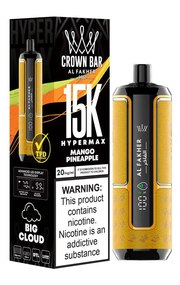 Al Fakher Crown Bar 15k Hypermax Vape Box of 10 with Mango Pineapple flavour