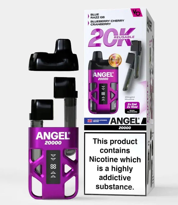 Angel 20k Prefilled Pod Kit Box of 5 - Blue Razz GB and Blueberry Cherry Cranberry available at UK Vaper Wholesale