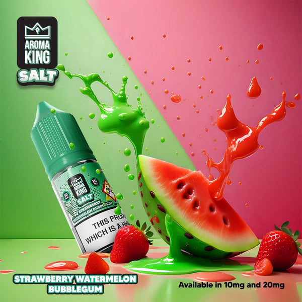 Aroma King Nic Salts 10ml E-liquids in 10 & 20 MG - Box of 10 - with Strawberry Watermelon BubbleGum flavour