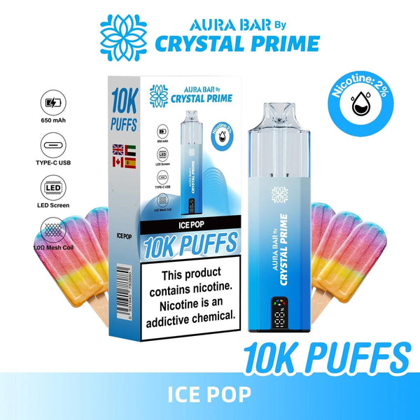 Crystal Prime Aura Bar 10000 Box of 5 - Prefilled Pod Kit - Flavour Ice Pop available at UK Vaper Wholesale