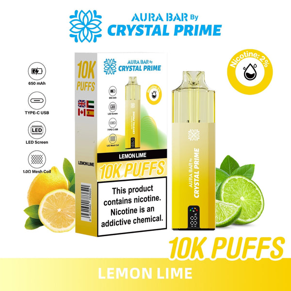 Crystal Prime Aura Bar 10000 Box of 5 - Prefilled Pod Kit - Flavour Lemon Lime available at UK Vaper Wholesale