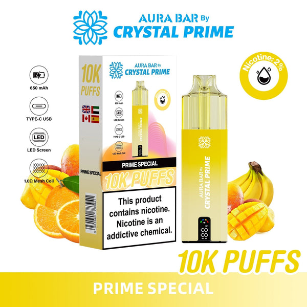 Crystal Prime Aura Bar 10000 Box of 5 - Prefilled Pod Kit - Flavour Prime Special available at UK Vaper Wholesale