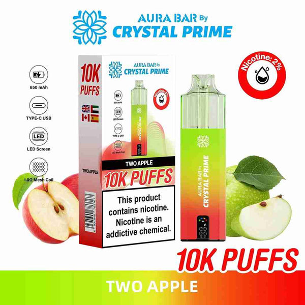 Crystal Prime Aura Bar 10000 Box of 5 - Prefilled Pod Kit - Flavour Two Apple available at UK Vaper Wholesale