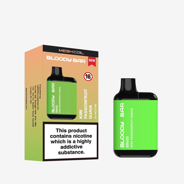 Bloody Bar BB600 Prefilled Pod Vape Kit Pack of 10, Kiwi Passionfruit Guava Flavour