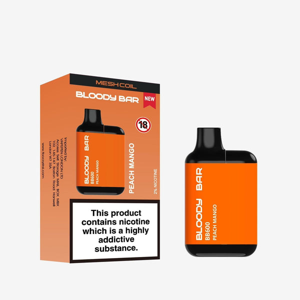 Bloody Bar BB600 Prefilled Pod Vape Pack of 10, Peach Mango Flavour