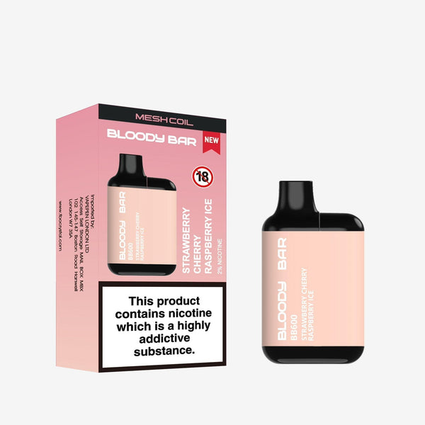 Bloody Bar BB600 Prefilled Pod Vape Pack of 10, Strawberry Raspberry Cherry Ice Flavour