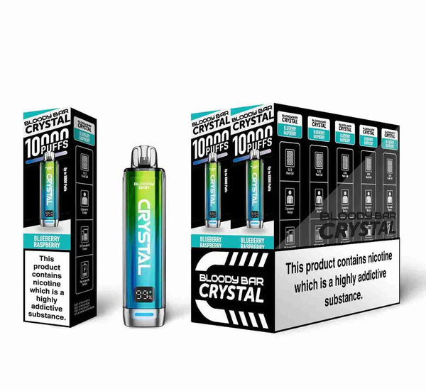Bloody Crystal 10K Prefilled Pod kit featuring Box of 10 of flavour Blueberry Raspberry