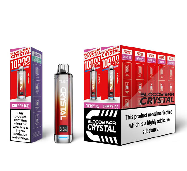 Bloody Crystal 10K Prefilled Pod kit featuring Box of 10 of flavour Cherry Ice