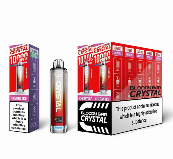 Bloody Crystal 10K Prefilled Pod kit featuring Box of 10 of flavour Cherry Ice