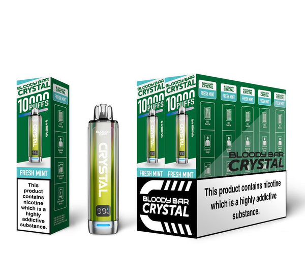 Bloody Crystal 10K Prefilled Pod kit featuring Box of 10 of flavour Fresh Mint Flavour