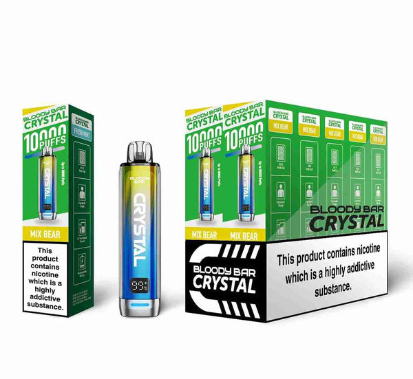Bloody Crystal 10K Prefilled Pod kit featuring Box of 10 of flavour Mix Bear