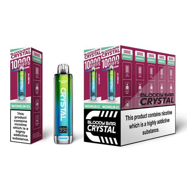 Bloody Crystal 10K Prefilled Pod kit featuring Box of 10 of flavour Watermelon Ice
