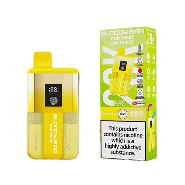 Bloody Bar Pod Twist 20K Prefilled Pod Kit Box of 5 in Pineapple Ice & Strawberry Raspberry Cherry Ice