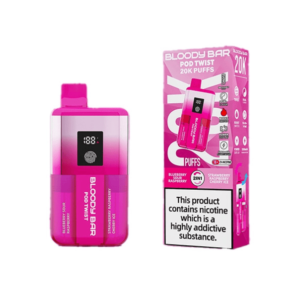 Bloody Bar Pod Twist 20K Prefilled Pod Kit Box of 5 in Blueberry Sour Raspberry & Strawberry Raspberry Cherry Ice