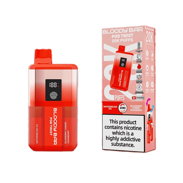 Bloody Bar Pod Twist 20K Prefilled Pod Kit Box of 5 available in Watermelon Ice & Blueberry Cherry Cranberry