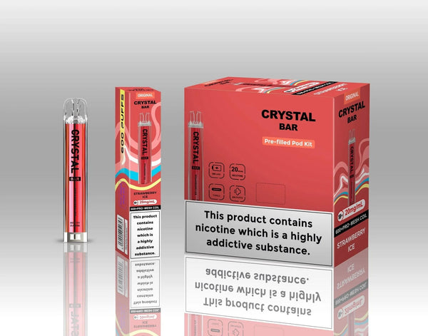 Image of Crystal Bar Original 600 Prefilled Pod Kit Pack of 10 - Flavour Strawberry Ice