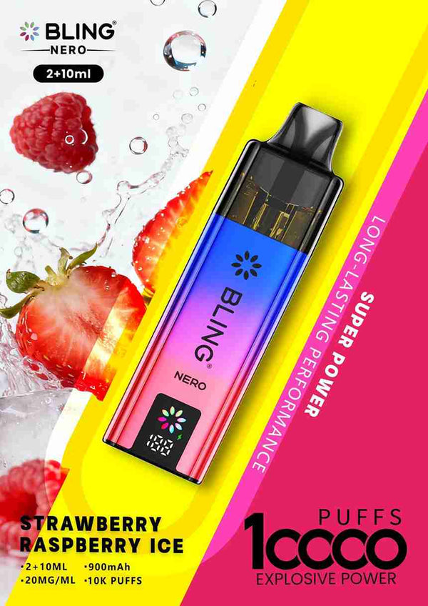 Crystal Bling Nero 10k Vape Kit Box of 5 - with Strawberry Raspberry Ice flavour