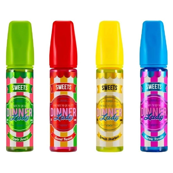 Dinner Lady Shortfill 50ml, Apple Sour, Sweet Fusions, Lemon Sherbet, Bubble Trouble Flavour