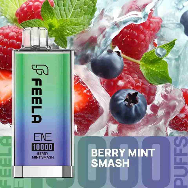 Feela ENE/Elux 10000 Disposable Vape Puff Pod Box of 10 with Berry Mint Smash flavour
