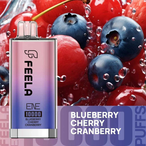 Feela ENE/Elux 10000 Disposable Vape Puff Pod Box of 10 with Blueberry Cherry Cranberry flavour
