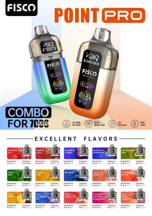 Fisco Point Pro 7000 Puff Pre-Filled Pod Kit - Box of 5 Available In Combo Flavour