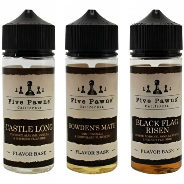 Five Pawns 100ml Shortfill E Liquid, Castle Long, Bowdens Mate, Black Flag Risen Flavour