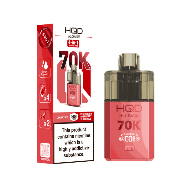 Image Of HQD Glow Air 70k, 70000 Puffs Prefilled Vape kit - Box of 5 with Cherry Ice flavour