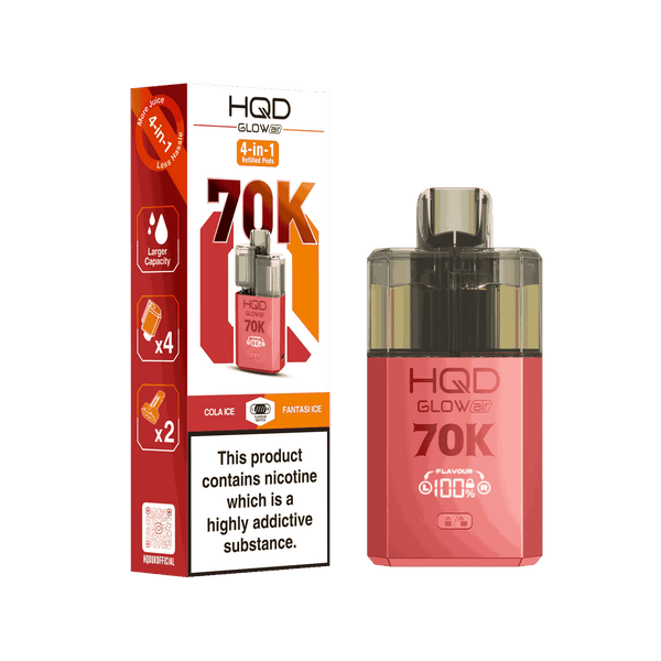Image Of HQD Glow Air 70k, 70000 Puffs Prefilled Vape kit - Box of 5 with Cola Ice flavour