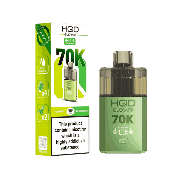 Image Of HQD Glow Air 70k, 70000 Puffs Prefilled Vape kit - Box of 5 with Lemon Lime and Fresh Mint flavour