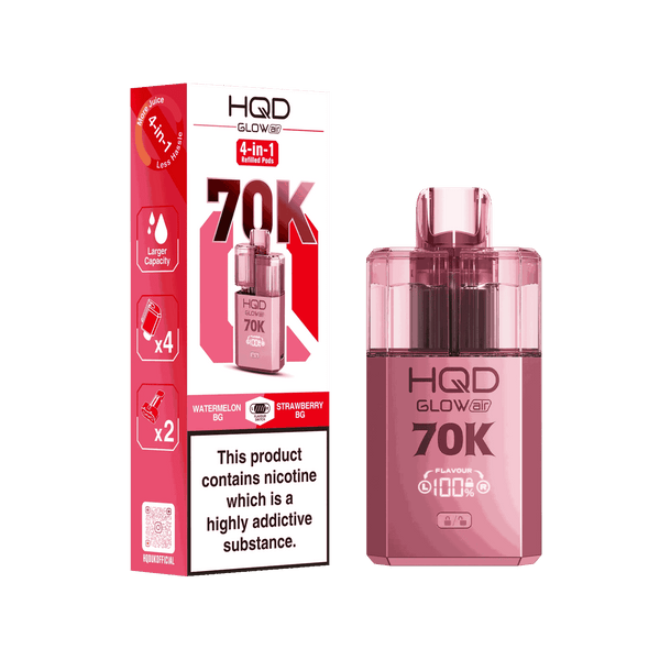 Image Of HQD Glow Air 70k, 70000 Puffs Prefilled Vape kit - Box of 5 with Watermelon BG and Strawberry BG flavour
