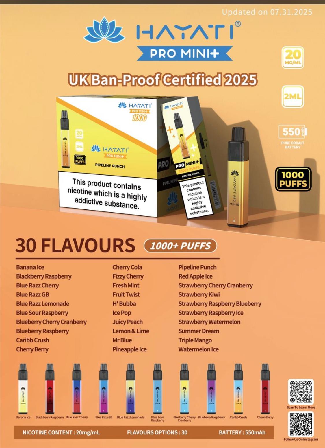 Hayati Pro Mini+ 1000 Puffs Prefilled Pod Kit - Box of 10 Hayati Pro Mini+ 1000 Puffs Prefilled Pod Kit - Box of 10