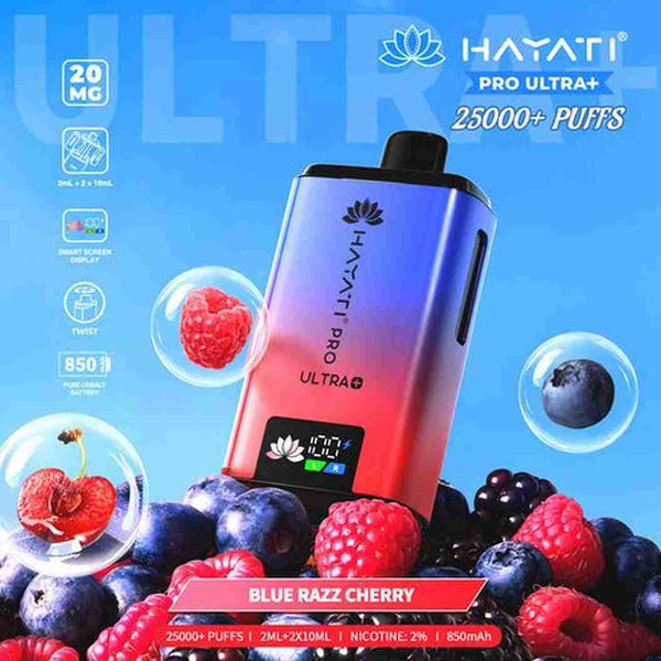 Hayati Pro Ultra Plus 25000 Prefilled Pod Kit Box of 5, Blue Raz Cherry Flavour
