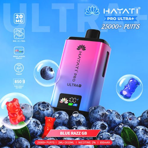 Hayati Pro Ultra Plus 25000 Prefilled Pod Kit Box of 5, Blue Razz GB Flavour