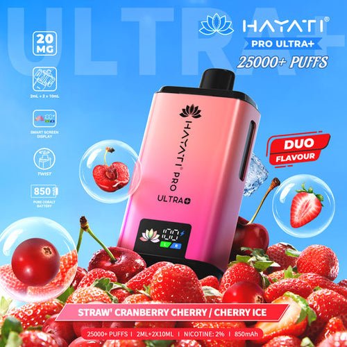 Hayati Pro Ultra Plus 25000 Prefilled Pod Kit Box of 5, Straw Cranberry Cherry, Cherry Ice Flavour